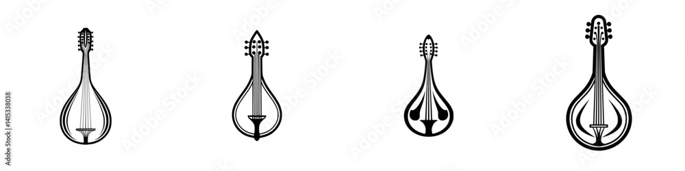 Poster this vector illustration features four distinct string instruments, each with a unique design and sh