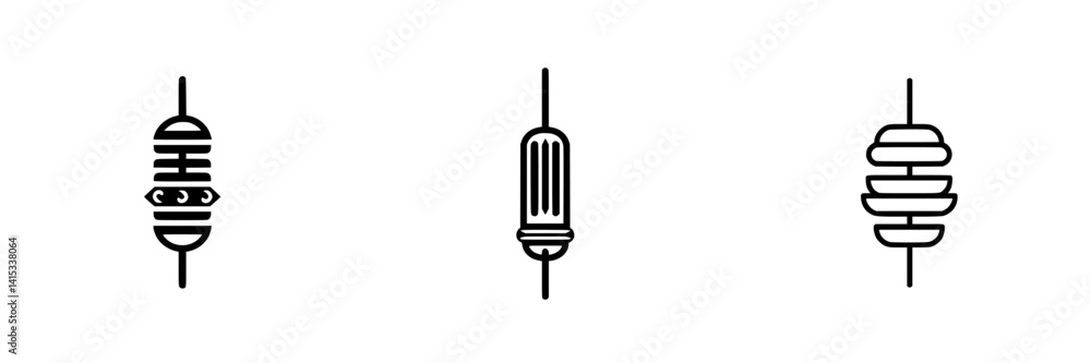 Poster vector illustration of three unique bobber designs for fishing in minimalist style showcasing differ