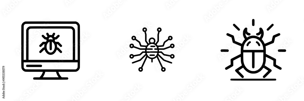 Poster vector illustration of bugs in a computer screen and various styles of insects in a simple design