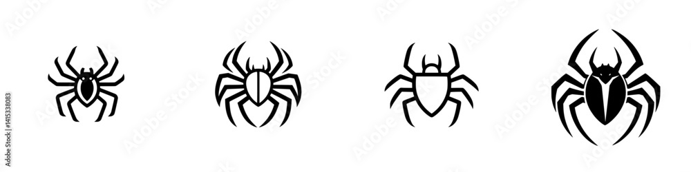 Poster vector illustration of various spider icons displayed in a minimalist style suitable for web and gra