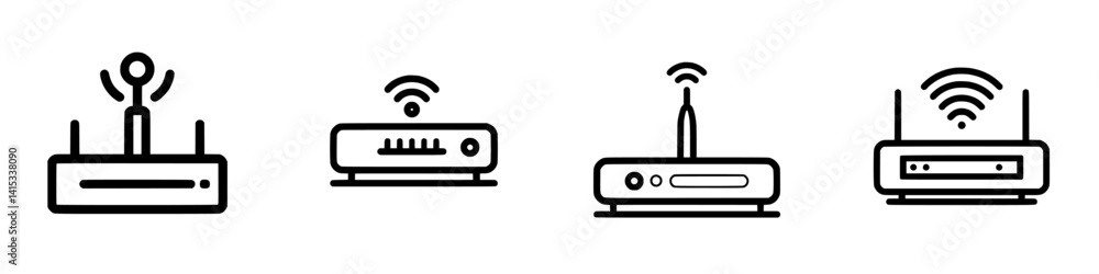 Aufkleber vector illustration icons representing various types of wireless routers and signal transmitters for