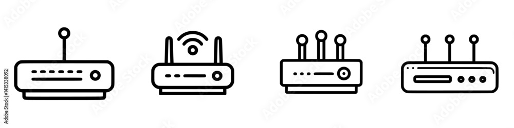 Poster vector illustration of various types of internet routers showing wireless connectivity and design