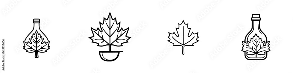 Poster vector illustration icons depicting various maple leaf representations in different forms and contex