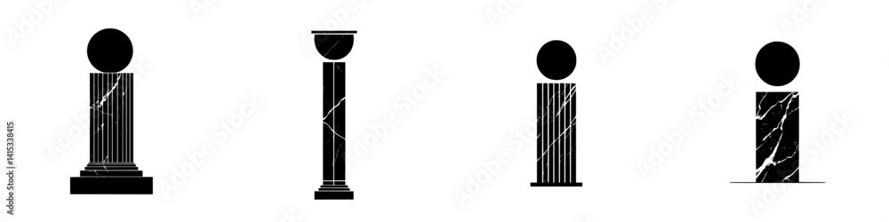 Poster vector illustration of classical columns showcasing various architectural designs and styles in blac