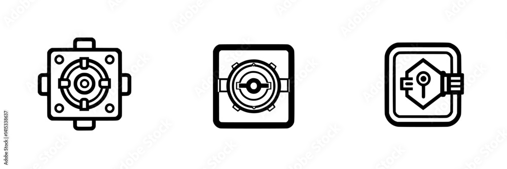 Poster vector illustration icon featuring three distinct designs of locking mechanisms for various applicat