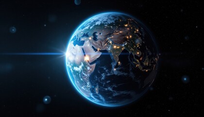 Fototapeta premium Earth at night, glowing lights, space