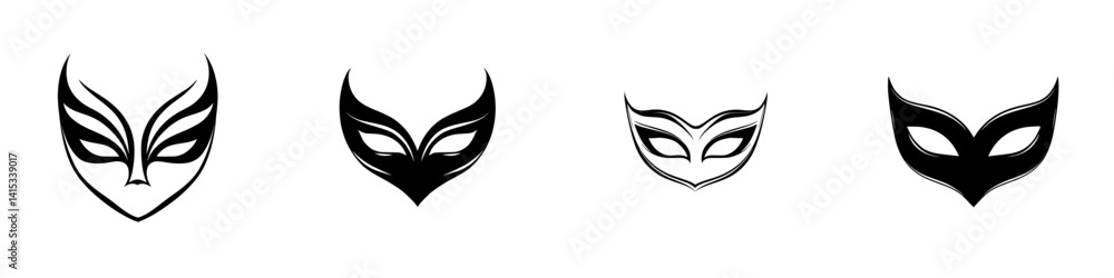 Aufkleber vector illustration of four unique mask designs with distinct shapes and colors suitable for various