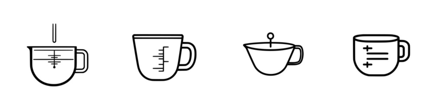 Measuring tools and containers in a vector illustration displaying various types of kitchen measurement vessels for cooking and baking
