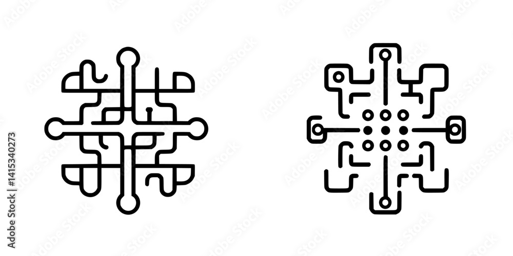 Poster geometric vector illustration representing interconnected systems in a minimalist design featuring s