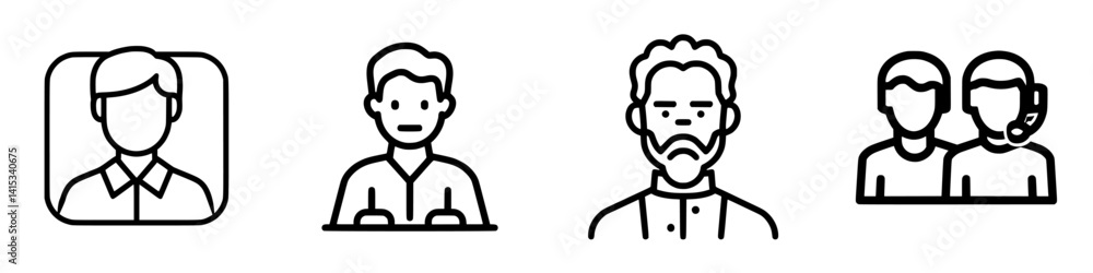 Poster vector illustration icons depicting various male characters showcasing different expressions and act