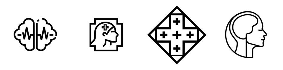 Fototapeta premium Vector illustration icons representing mental health, wellness, and medical support for individuals in need