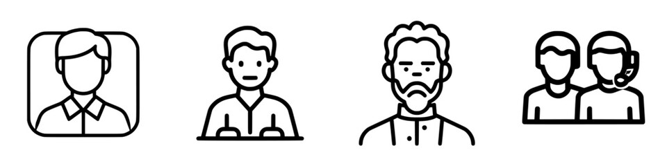 Vector illustration icons depicting various male characters showcasing different expressions and activities in a simple design