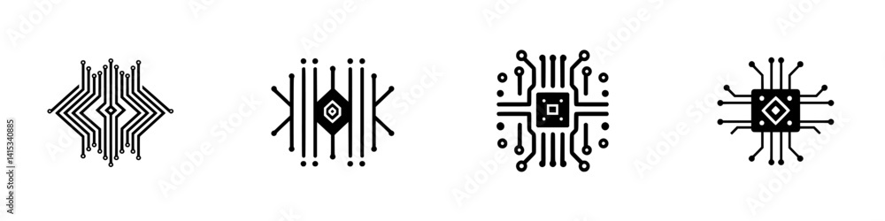 Aufkleber vector illustrations of circuit board icons representing technology and digital connectivity in mode