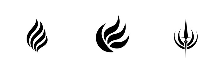 Vector illustration icons depicting abstract flame designs and a stylized spear, suitable for branding and artistic projects