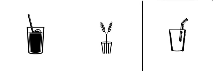 Vector illustration of beverages and a plant in pots for casual cafe ambiance