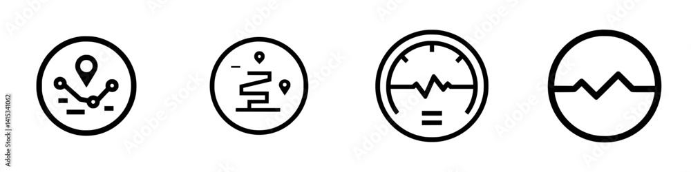 Poster vector illustration of navigation icons showing location tracking, path navigation, performance metr