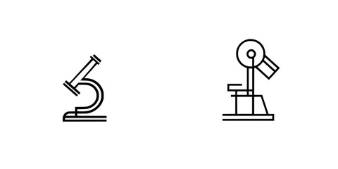 Vector illustration depicting a microscope and a mechanical device in a minimalist design suitable for educational contexts