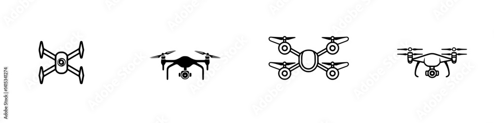 Poster various vector illustrations of drones for technology and innovation themes in a minimalist style