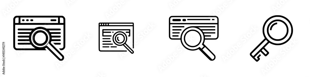 Poster vector illustration of search icons representing browsing, searching, and unlocking information in a