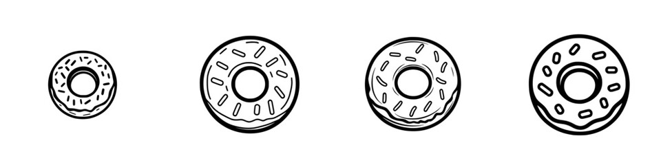 Sweet vector illustration of donuts in various sizes showcasing delicious designs perfect for bakery or dessert themes