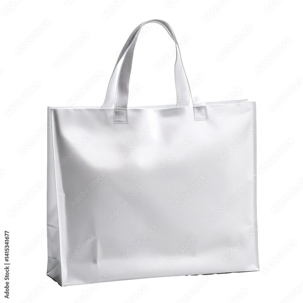 Poster white reusable shopping bag with handles isolated on transparent background, cut out path included