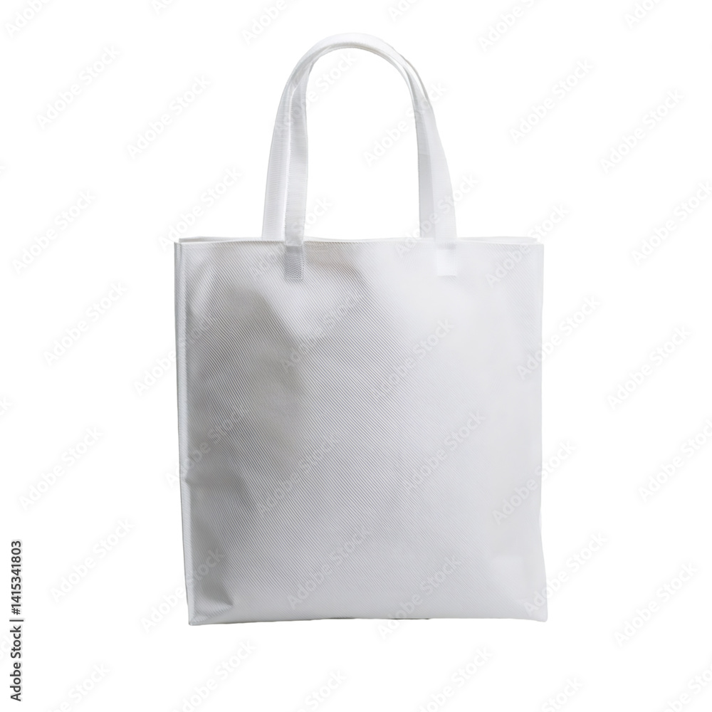 Poster white reusable shopping bag with handles isolated on transparent background, cut out path included