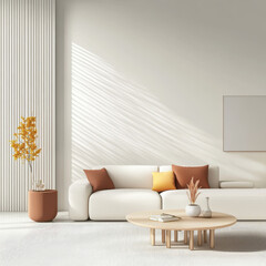 Modern Minimalist Living Room with Warm Tones and Natural Light