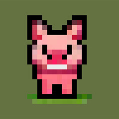 Pixel art of pig cartoon character 