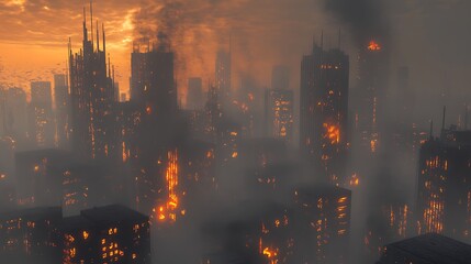 Obraz premium A dystopian future where cities are covered in smog and acid rain