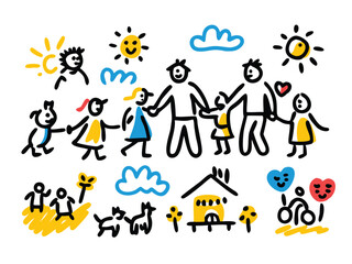 Fototapeta premium Seamless Family Doodle Pattern – Hand-Drawn Father, Mother, and Family Sketches, Loving Parent Illustrations for Heartwarming Designs