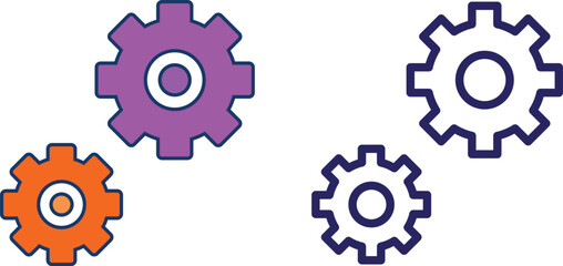 Colorful collection of gear and settings icons representing technology, customization,and system setup.Perfect for apps, websites, and UIUX design.Includes 4 icons in different colors.