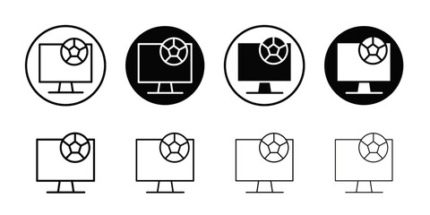 Soccer Live Match On TV icon Black and white outline vector