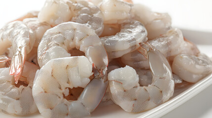 Ultra Detailed Image of Raw Peeled and Deveined Shrimp on White Plate for Culinary Inspiration