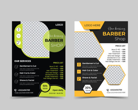 Barbershop different concept flyer template design with editable promotion beauty salon brochure cover poster template 