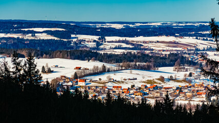 Alpine aerial winter view of Bad Kohlgrub, Garmisch-Partenkirchen, Bavaria, Germany