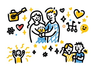 Seamless Family Doodle Pattern – Hand-Drawn Father, Mother, and Family Sketches, Loving Parent Illustrations for Heartwarming Designs