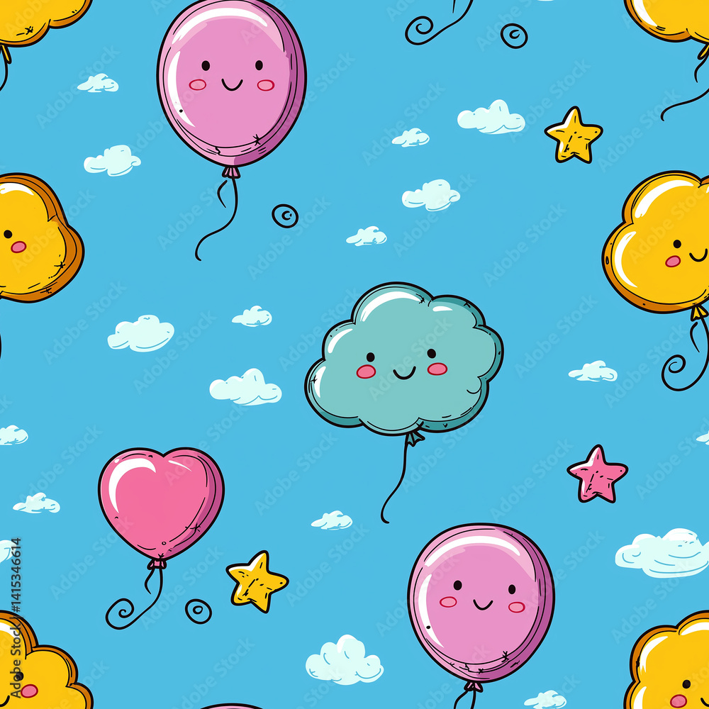 Poster playful balloon doodles seamless pattern background for fun wallpaper motifs irregular lines and clo