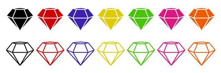 Vector Diamond Colorful Icons, Diamond icon. Big collection quality diamonds. Royal diamond icons collection set. Vector illustration