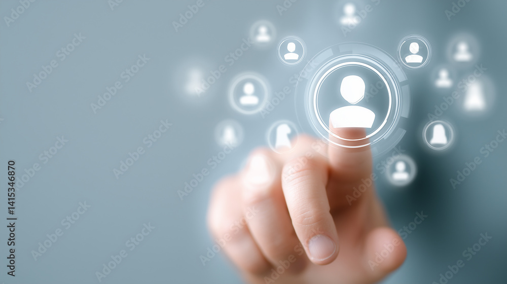 Poster futuristic user interface interaction concept with touchscreen technology and social media icons for
