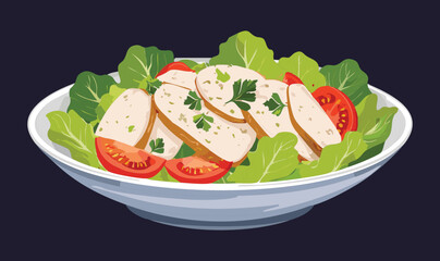 Chicken salad with Tomato and Vegetables - Vector Illustration
