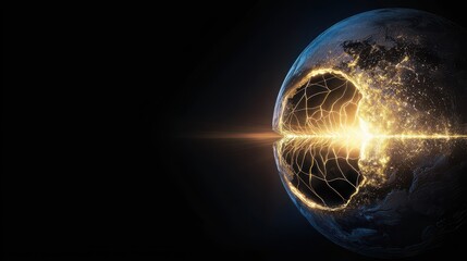 Glowing Earth with Energy Lines and Dark Background for Futuristic Concepts