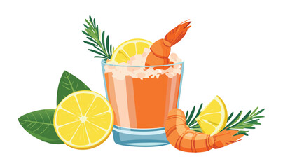 Shrimp Cocktail with Orange - Vector Illustration