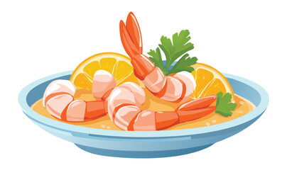 Salad with Shrimps - Vector Illustration