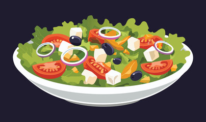 Greek Salad Bean Tomato Cheese Vegetable - Vector Illustration