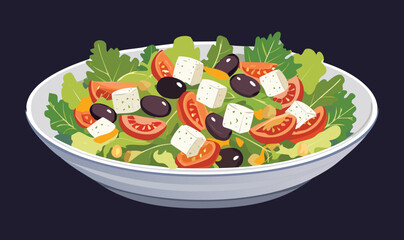 Greek Salad Bean Tomato and Vegetable - Vector Illustration