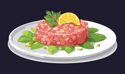 Salad Tuna Tartare on a Plate - Vector Illustration