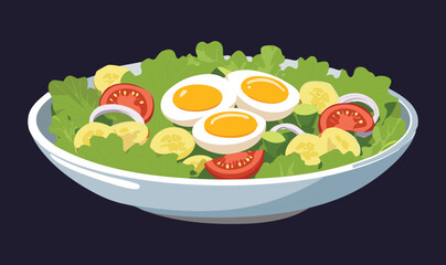 Fresh Vegetable Salad with Egg - Vector Illustration