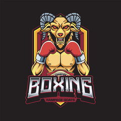 Vector Illustration of Goat Wearing Boxing Gloves and Champion Belt with Detailed Illustration Available for Logo Badge