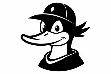 Cartoon Duck Head with Cap Silhouette Illustration