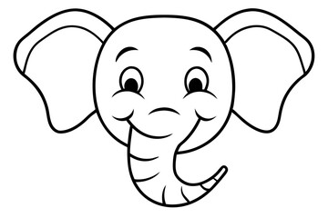 Cartoon Elephant Head Smiling Line Art Vector